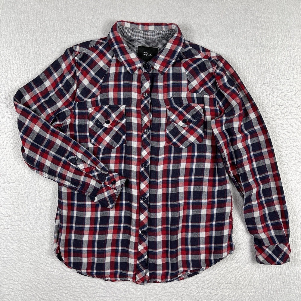 Rails Button‎ Down Shirt Womens Medium Red White Blue Plaid Western Rayon Tencel